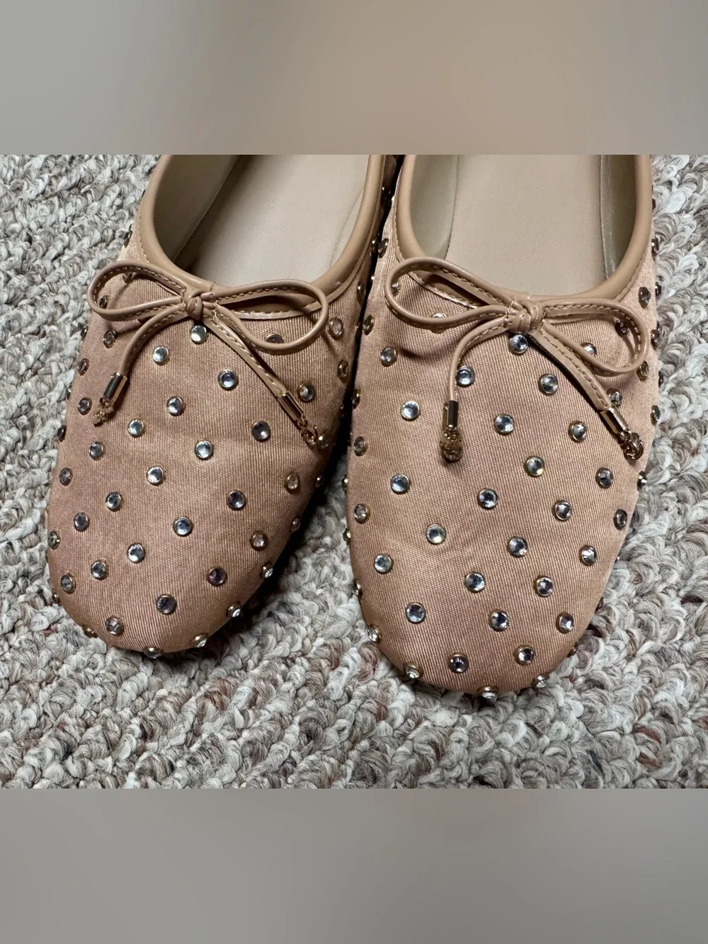 Sam Edelman Ari Gem Embellished Ballet Flats Blush Pink 10M | Rhinestone Bow